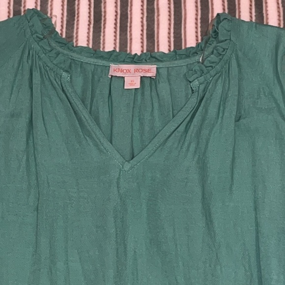 Knox Rose Women’s Teal 3/4 Puffy Sleeve Vneck ruffle dress with tie belt XS - Picture 8 of 11